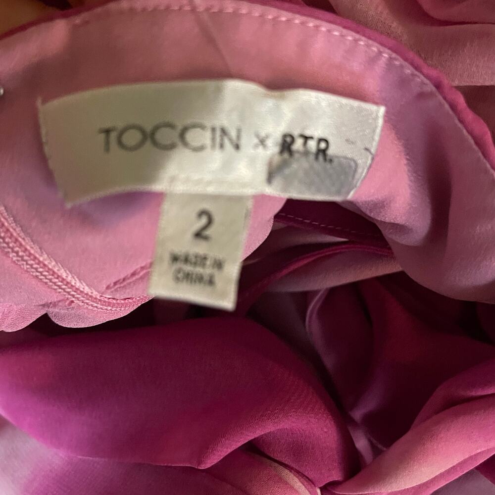 RTR TOCCIN X RTR Pink Tie Dye Romper Sz 2 Open Back Satin Long Sleeve Ruffles - Picture 8 of 12